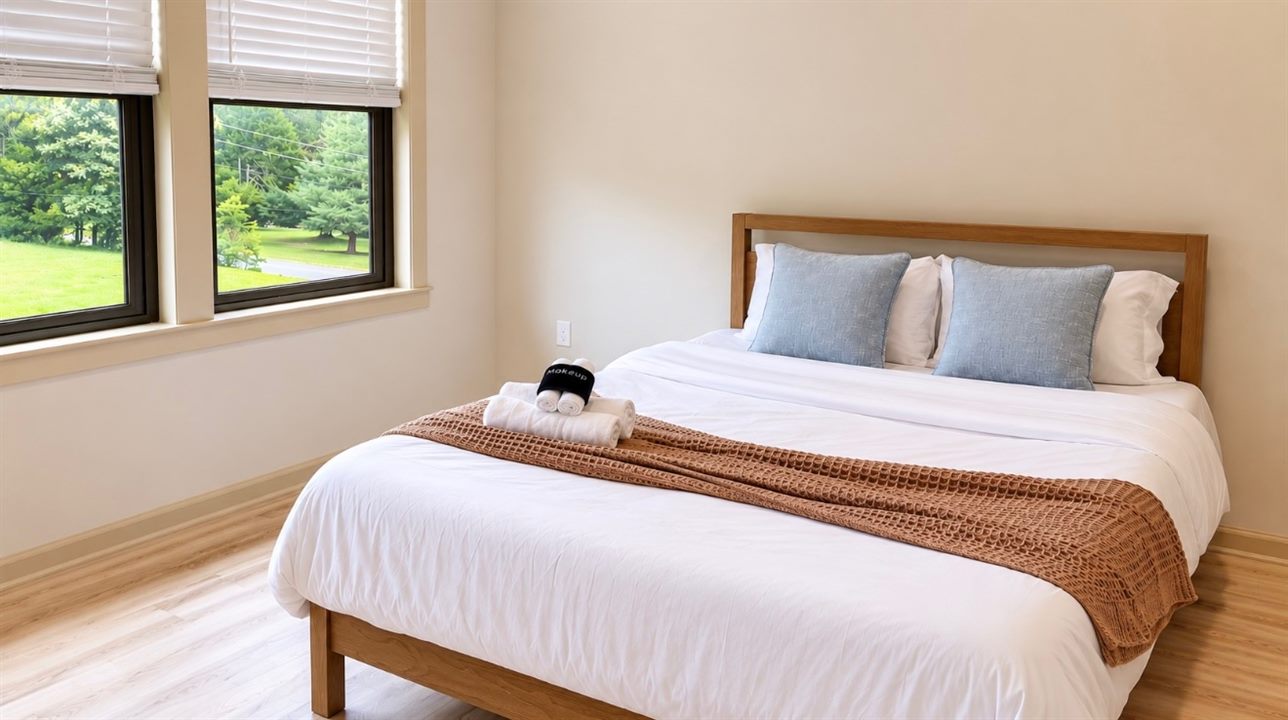 Bedroom over the lawn, The Guest House